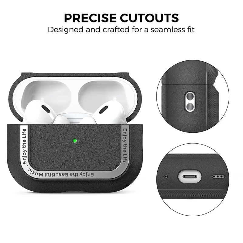 AHASTYLE JY09 Per AirPods Pro 2 Cover Protettiva in TPU+Lega di Alluminio Tipo Split Custodia per Auricolari - Nero
