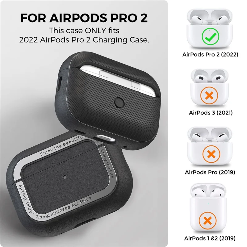 AHASTYLE JY09 Per AirPods Pro 2 Cover Protettiva in TPU+Lega di Alluminio Tipo Split Custodia per Auricolari - Nero