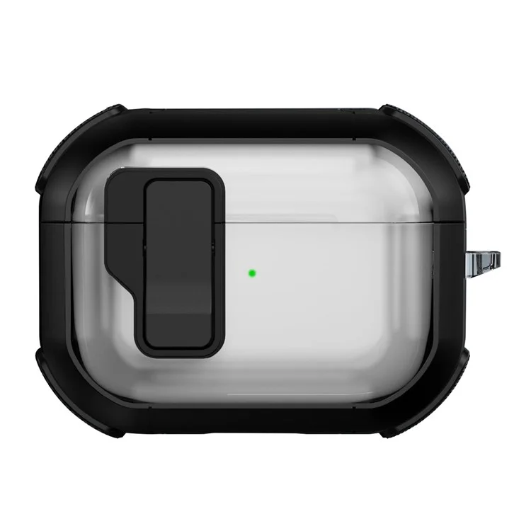Harte PC-Hülle für AirPods Pro 2 Bluetooth-Kopfhörer Ladecase Cover mit Hängebügel - Schwarz