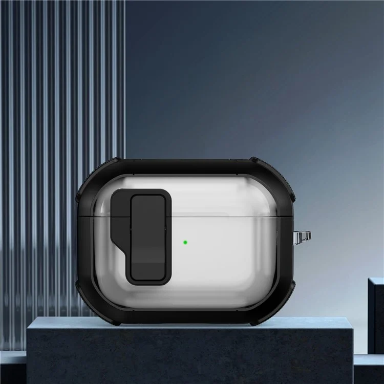 Harte PC-Hülle für AirPods Pro 2 Bluetooth-Kopfhörer Ladecase Cover mit Hängebügel - Schwarz