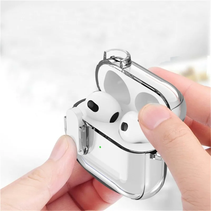 For Apple AirPods Pro TPU Case Buckle Design Bluetooth-compatible Earphone Clear Cover with Carabiner - Transparent