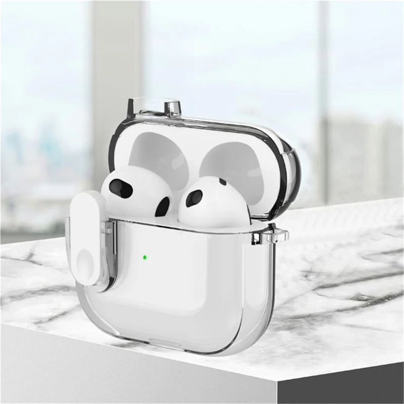 For Apple AirPods Pro TPU Case Buckle Design Bluetooth-compatible Earphone Clear Cover with Carabiner - Transparent