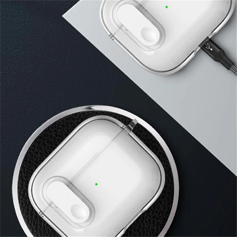 For Apple AirPods Pro TPU Case Buckle Design Bluetooth-compatible Earphone Clear Cover with Carabiner - Transparent