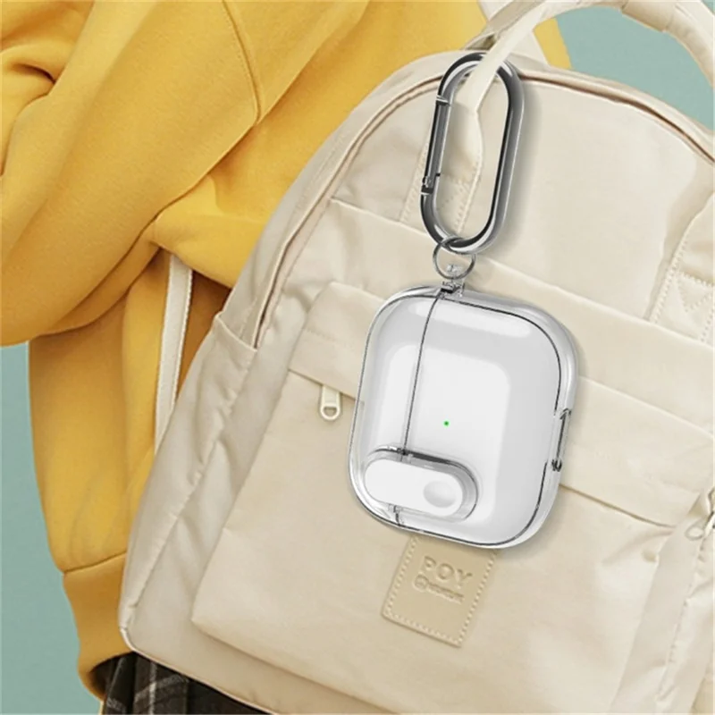 For Apple AirPods Pro TPU Case Buckle Design Bluetooth-compatible Earphone Clear Cover with Carabiner - Transparent