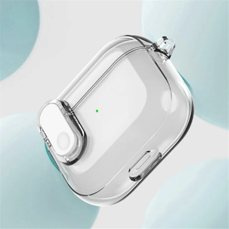 For Apple AirPods Pro TPU Case Buckle Design Bluetooth-compatible Earphone Clear Cover with Carabiner - Transparent