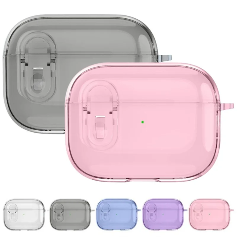 For Apple AirPods Pro TPU Case Buckle Design Bluetooth-compatible Earphone Clear Cover with Carabiner - Transparent