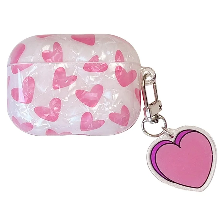 Soft TPU Case for AirPods Pro 2 Bluetooth-compatible Earbuds Charging Case Cover with Buckle, Heart Decor