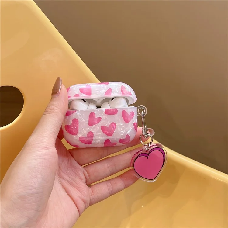 Soft TPU Case for AirPods Pro 2 Bluetooth Earbuds Charging Case Cover with Buckle, Heart Decor