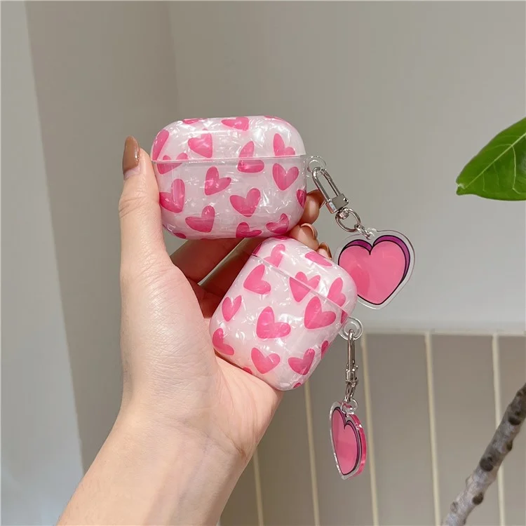 Soft TPU Case for AirPods Pro 2 Bluetooth-compatible Earbuds Charging Case Cover with Buckle, Heart Decor