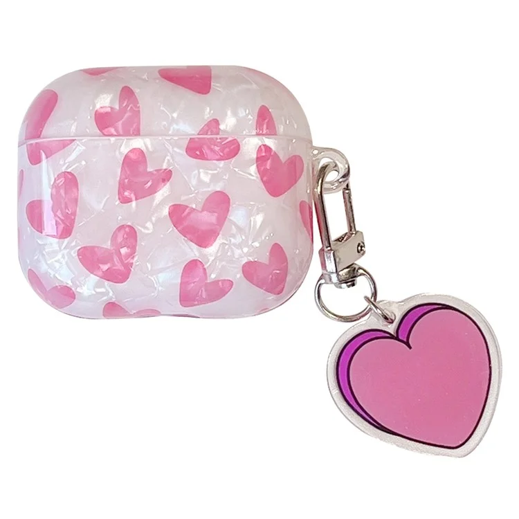 For Apple AirPods 3 Charging Case Cover with Buckle, Heart Decor Bluetooth-compatible Headset Soft TPU Case