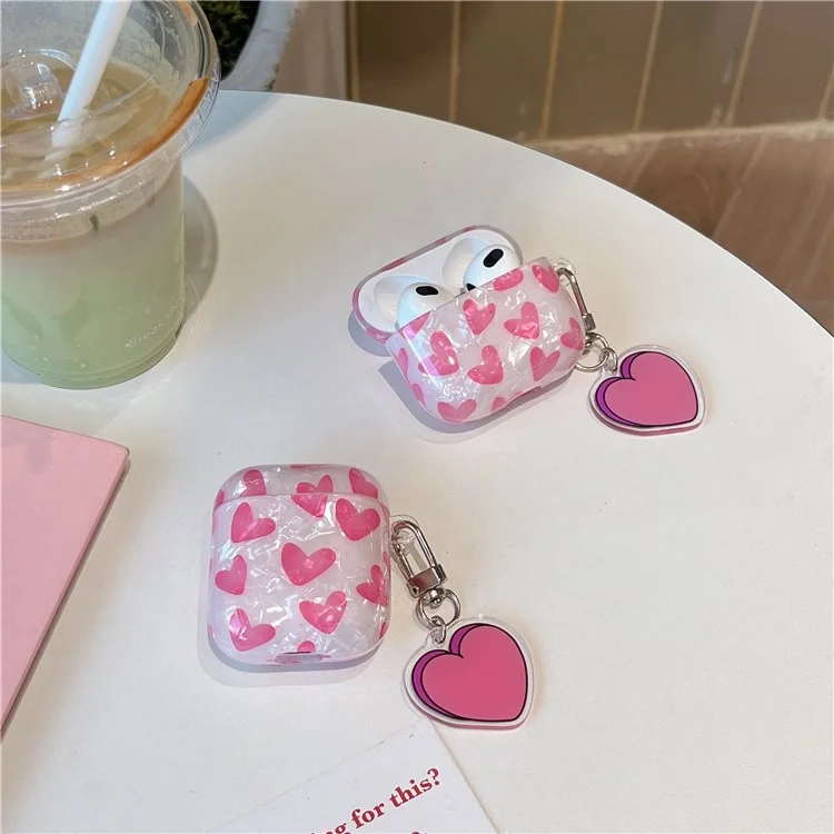 For Apple AirPods 3 Charging Case Cover with Buckle, Heart Decor Bluetooth-compatible Headset Soft TPU Case