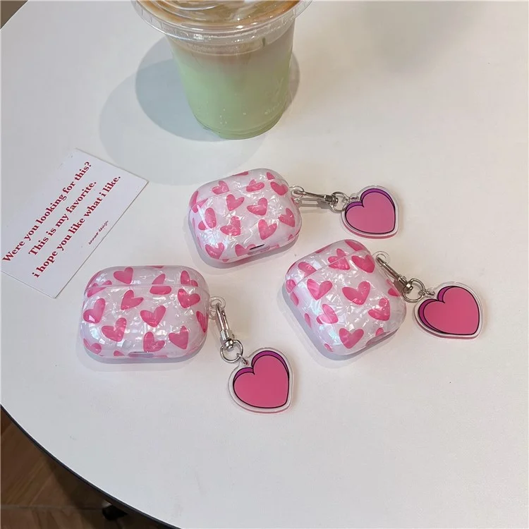 For Apple AirPods 3 Charging Case Cover with Buckle, Heart Decor Bluetooth-compatible Headset Soft TPU Case