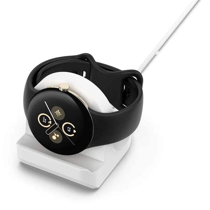 For Google Pixel Watch 2 Silicone Charger Holder with USB Charging Cable Anti-Slip Smart Watch Charger Stand - White