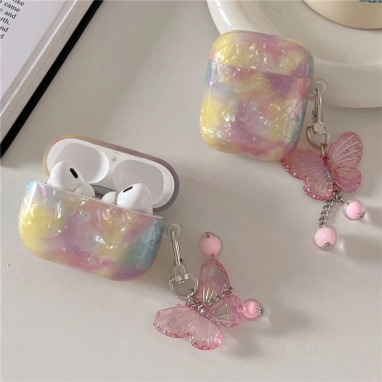 Pour Apple AirPods Pro Housse Arc-en-ciel Texture de coque TPU Étui pour écouteurs avec pendentif papillon