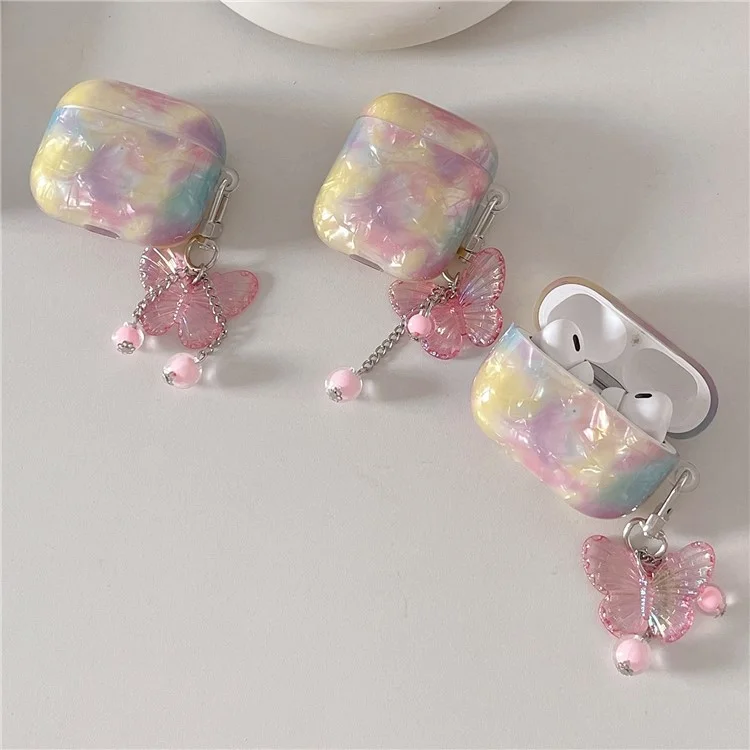 Pour Apple AirPods Pro Housse Arc-en-ciel Texture de coque TPU Étui pour écouteurs avec pendentif papillon