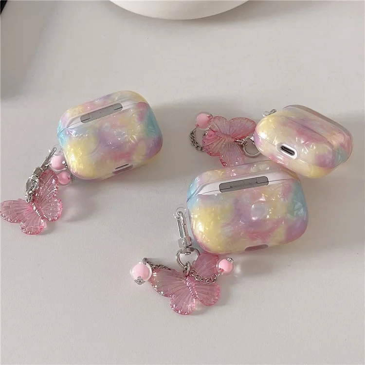 Pour Apple AirPods Pro Housse Arc-en-ciel Texture de coque TPU Étui pour écouteurs avec pendentif papillon