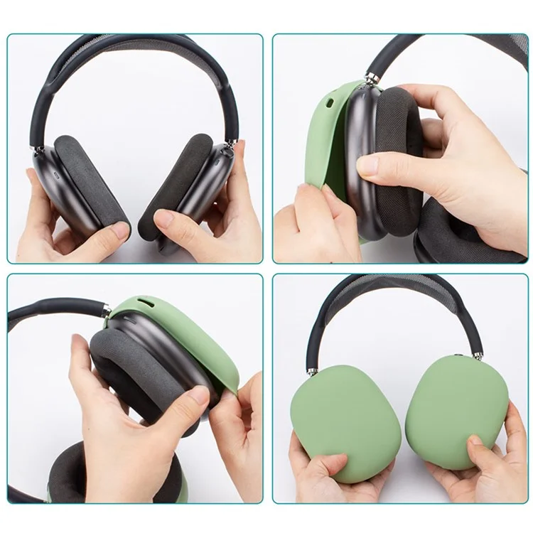 Para AirPods Max Auricular Silicona Cáscara Auricular Cubierta Auricular Cubierta Headbeam Bolsa de Almacenamiento Conjunto - Matcha Green