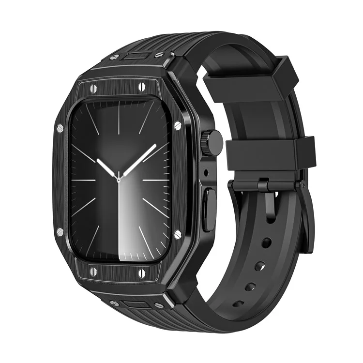 Pour Apple Watch Series 9 8 7 45mm / 6 5 4 SE SE (2022) SE (2023) 44mm Bracelet de montre intégral avec boîtier - Noir