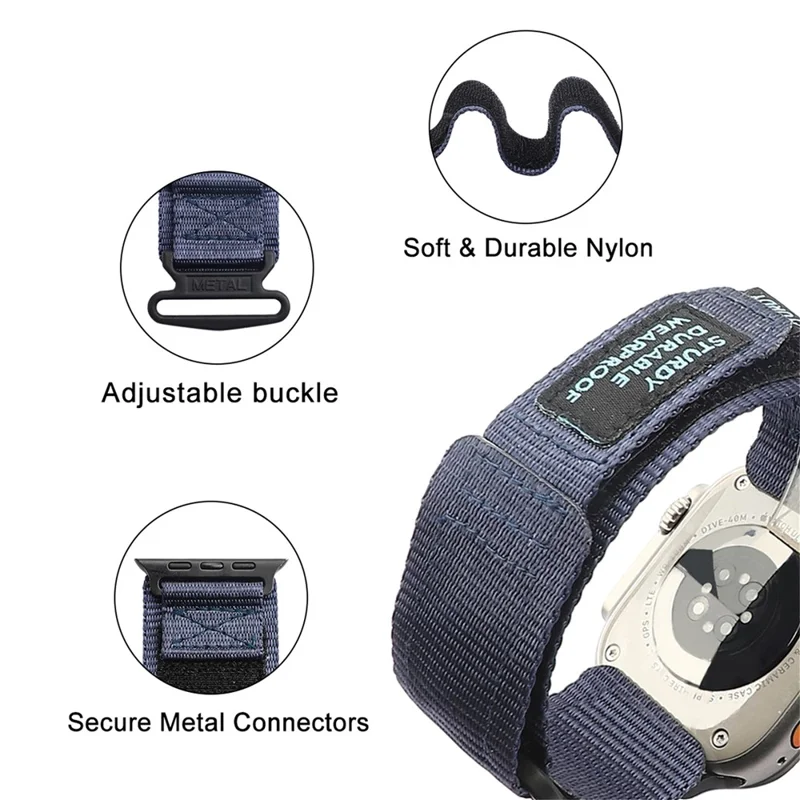 Für Apple Watch 10 46mm / Ultra 2 / Ultra 49mm / 9 8 7 45mm / SE (2023) SE (2022) SE 6 5 4 44mm / 3 2 1 42mm Uhrenarmband Nylon Strap - Navy Blue