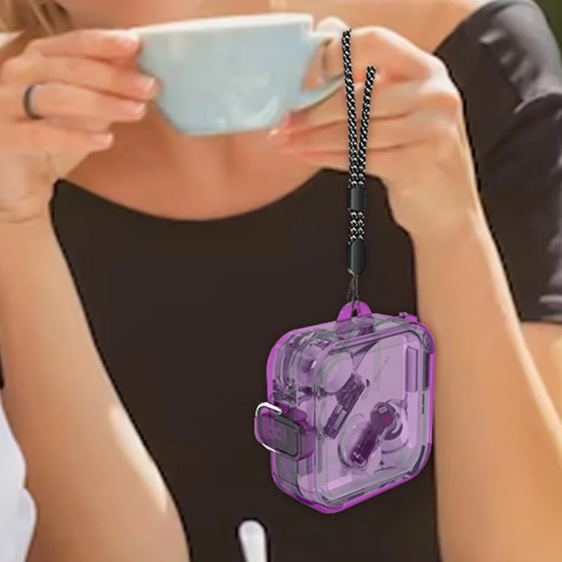 For Nothing Ear (2) Anti-Scratch PC Case Bluetooth-compatible Headset Sleeve Earphone Cover - Transparent Purple