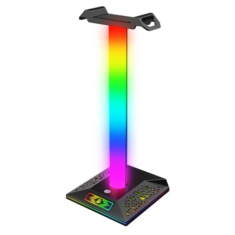 PIWIJOY EB05 RGB Gaming Headset Stand with 2 USB Ports, Headphone Holder with 10 Light Modes for Gamers PC Earphone Accessories - Black