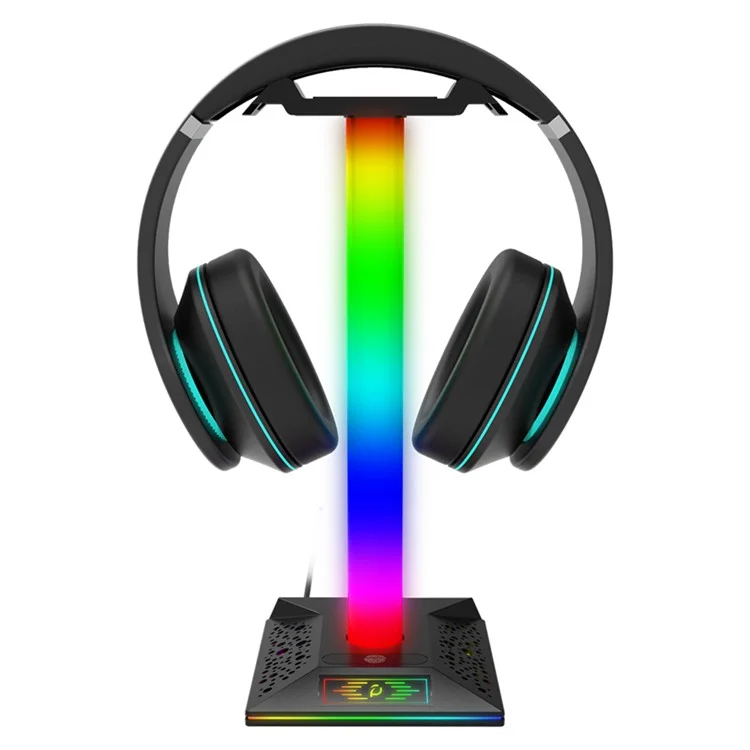 PIWIJOY EB05 RGB Gaming Headset Stand with 2 USB Ports, Headphone Holder with 10 Light Modes for Gamers PC Earphone Accessories - Black