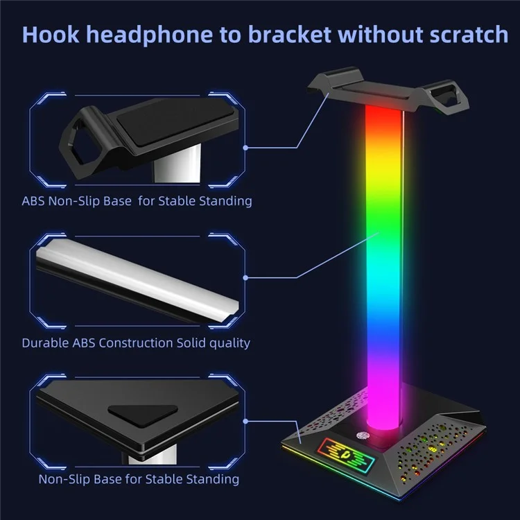 PIWIJOY EB05 RGB геймерская стойка для наушников с 2 портами USB, держатель для наушников с 10 режимами освещения для геймеров ПК аксессуары для наушников - черный