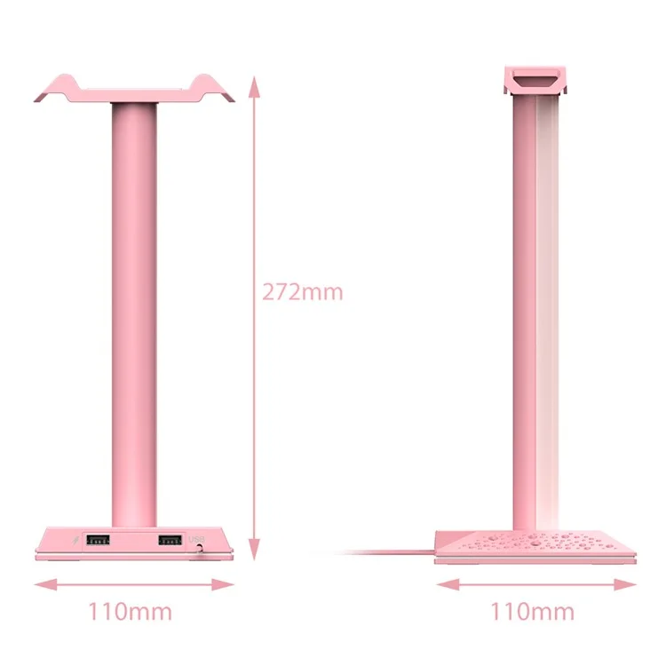 PIWIJOY EB05 RGB Gaming Headset Stand with 2 USB Ports, Headphone Holder with 10 Light Modes for Gamers PC Earphone Accessories - Pink