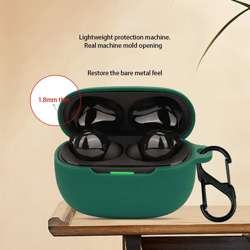 For Xiaomi Redmi Buds 5 Pro Silicone Case Bluetooth-compatible Headset Sleeve Earphone Cover with Buckle - Matcha Green