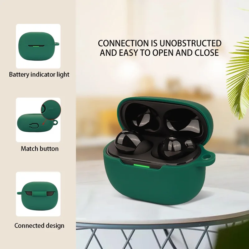 For Xiaomi Redmi Buds 5 Pro Silicone Case Bluetooth-compatible Headset Sleeve Earphone Cover with Buckle - Matcha Green