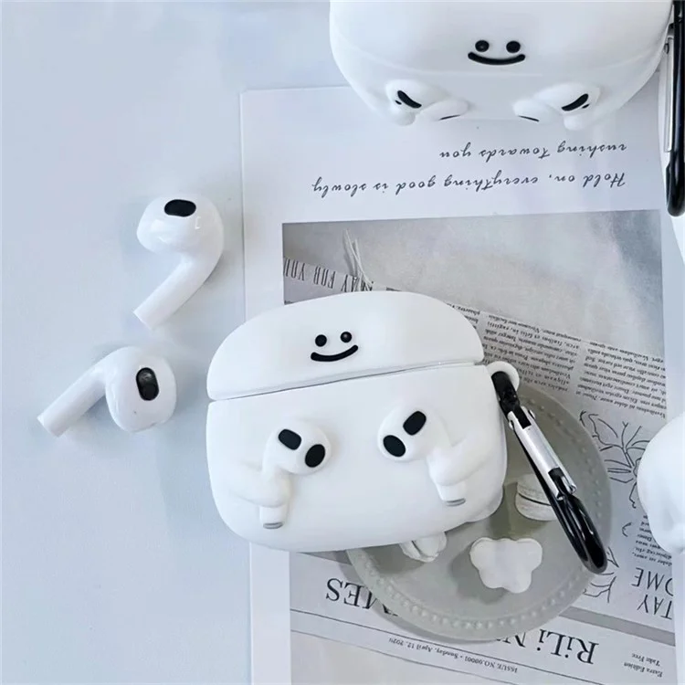 Для Apple AirPods 3 Cartoon Expression Silicone Cover Earphone Anti-drop Case with Anti-lost Buckle