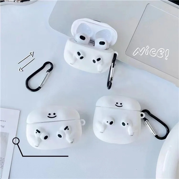 Для Apple AirPods 3 Cartoon Expression Silicone Cover Earphone Anti-drop Case with Anti-lost Buckle