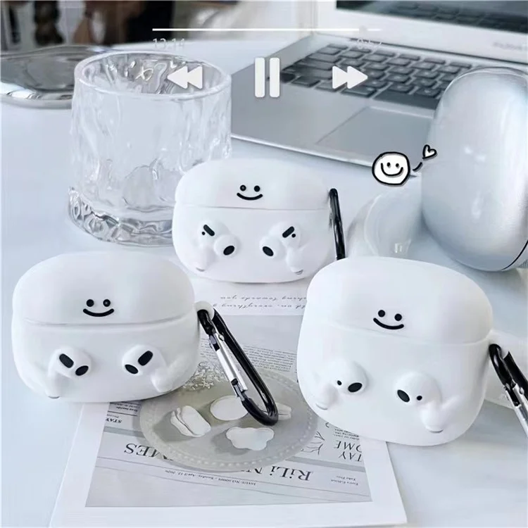 Для Apple AirPods 3 Cartoon Expression Silicone Cover Earphone Anti-drop Case with Anti-lost Buckle