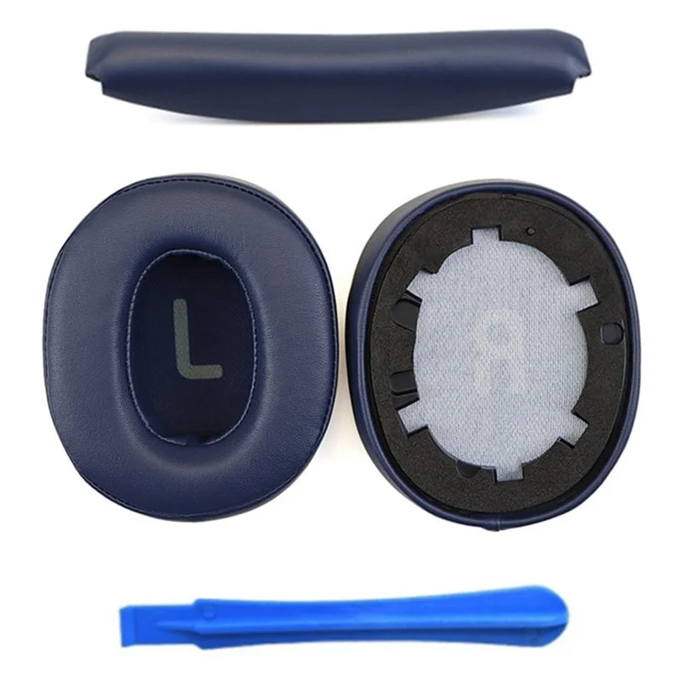 For JBL TUNE 700BT / 710BT Headphone Protein Leather Ear Pads+Mini Crowbar+Head Beam Sleeve - Midnight Blue