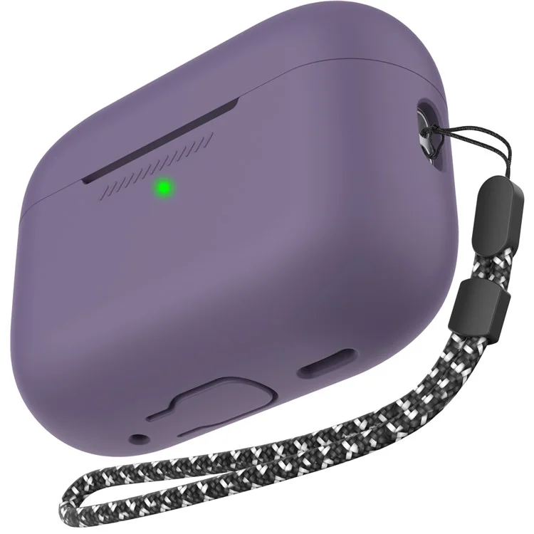 AHASTYLE PT187-2-C Silicone Case for AirPods Pro 2  /  Pro (Gen 2) (USB-C) Earphone Cover with Strap - Dark Purple