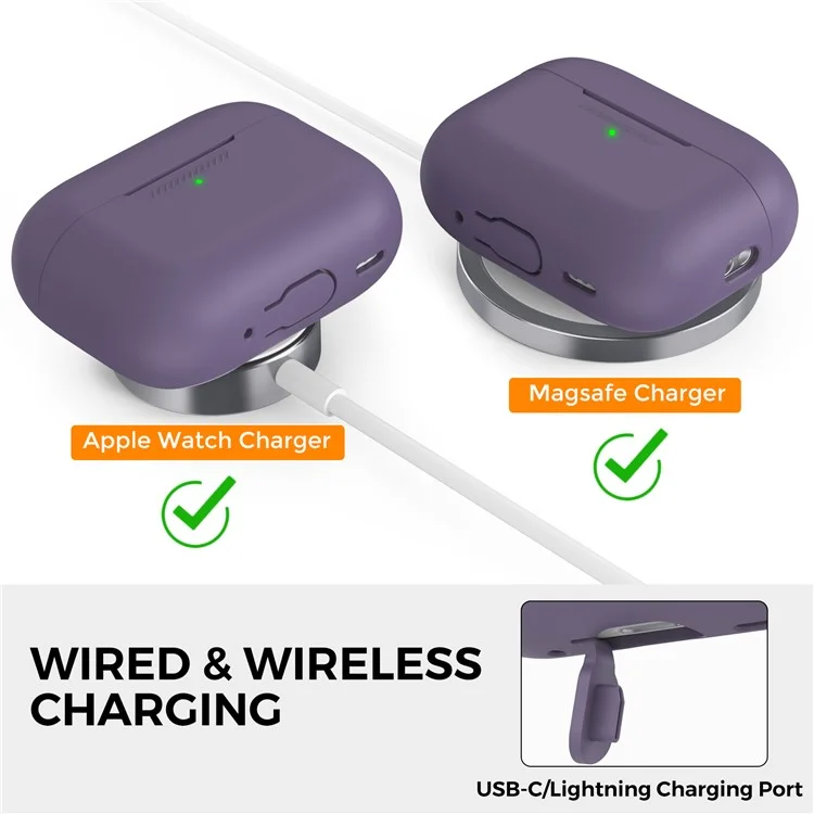 AHASTYLE PT187-2-C Silicone Case for AirPods Pro 2  /  Pro (Gen 2) (USB-C) Earphone Cover with Strap - Dark Purple