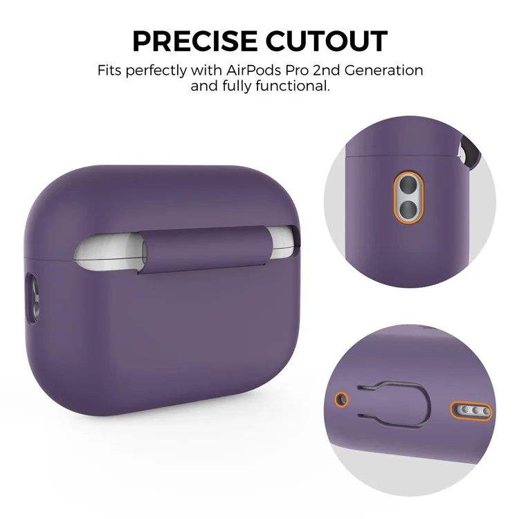 AHASTYLE PT187-2-C Silicone Case for AirPods Pro 2  /  Pro (Gen 2) (USB-C) Earphone Cover with Strap - Dark Purple