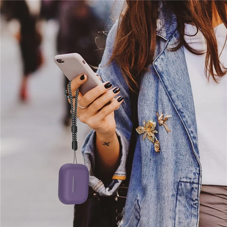 AHASTYLE PT187-2-C Silicone Case for AirPods Pro 2  /  Pro (Gen 2) (USB-C) Earphone Cover with Strap - Dark Purple
