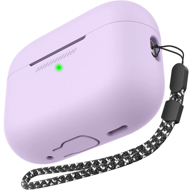 AHASTYLE PT187-2-C Silicone Case for AirPods Pro 2  /  Pro (Gen 2) (USB-C) Earphone Cover with Strap - Light Purple