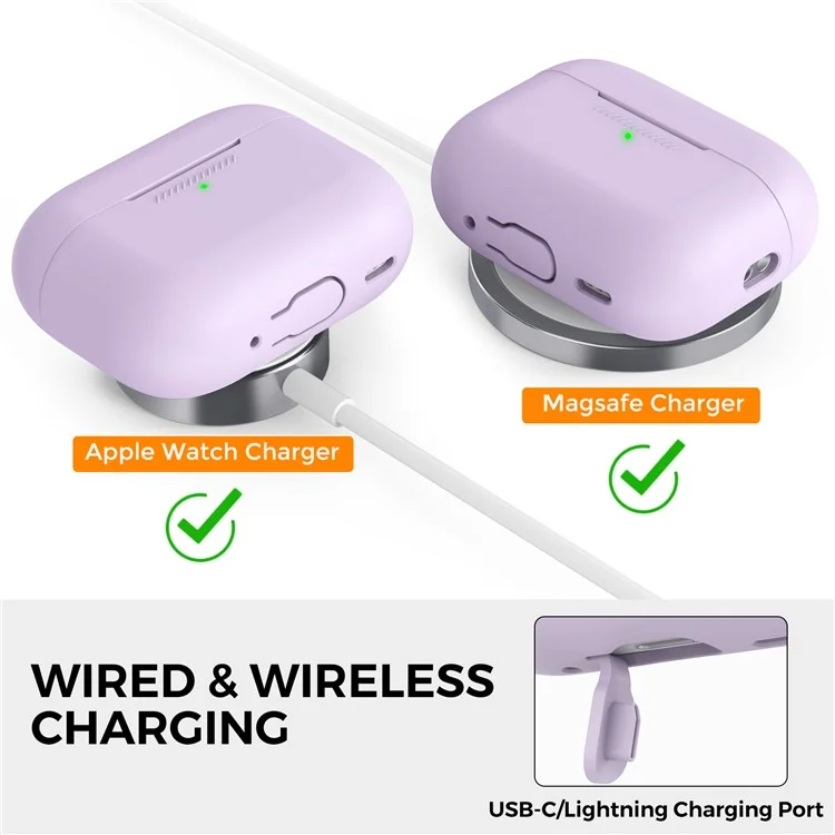 AHASTYLE PT187-2-C Silicone Case for AirPods Pro 2  /  Pro (Gen 2) (USB-C) Earphone Cover with Strap - Light Purple