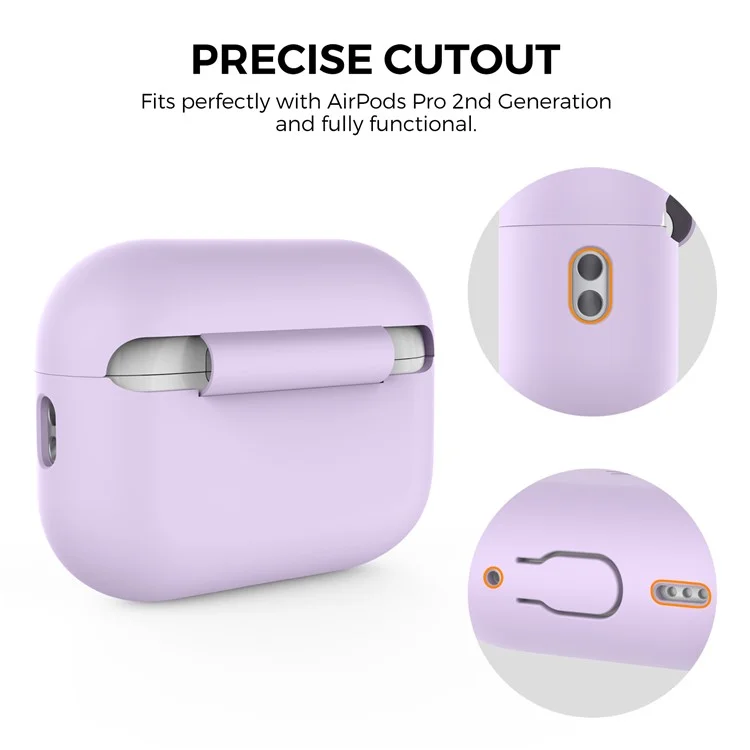 AHASTYLE PT187-2-C Silicone Case for AirPods Pro 2  /  Pro (Gen 2) (USB-C) Earphone Cover with Strap - Light Purple