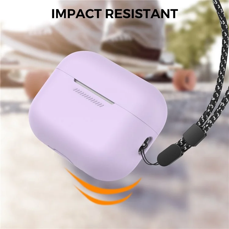 AHASTYLE PT187-2-C Silicone Case for AirPods Pro 2  /  Pro (Gen 2) (USB-C) Earphone Cover with Strap - Light Purple