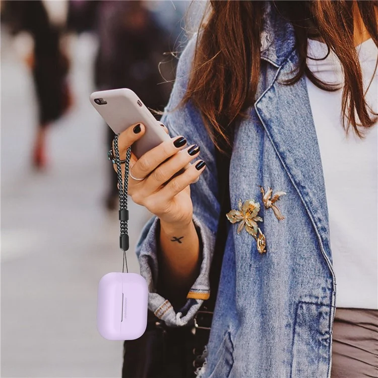 AHASTYLE PT187-2-C Silicone Case for AirPods Pro 2  /  Pro (Gen 2) (USB-C) Earphone Cover with Strap - Light Purple