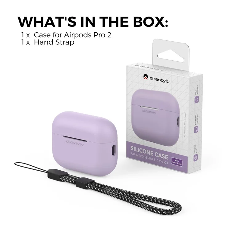 AHASTYLE PT187-2-C Silicone Case for AirPods Pro 2  /  Pro (Gen 2) (USB-C) Earphone Cover with Strap - Light Purple