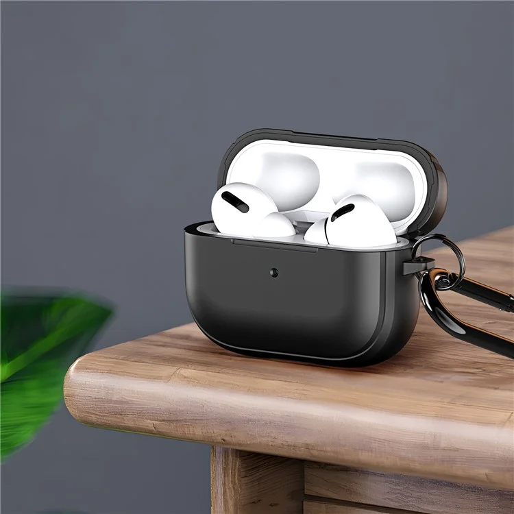 DUX DUCIS PECC Series Earbuds Box Case for Apple AirPods Pro Anti-drop PC+TPU Cover with Carabiner - Black+Black