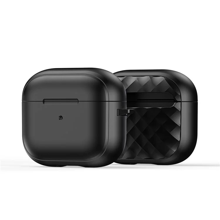 DUX DUCIS PECC Series For Apple AirPods 3 Earbud Carrying Case Rhombus Pattern Protective Cover with Carabiner - Black