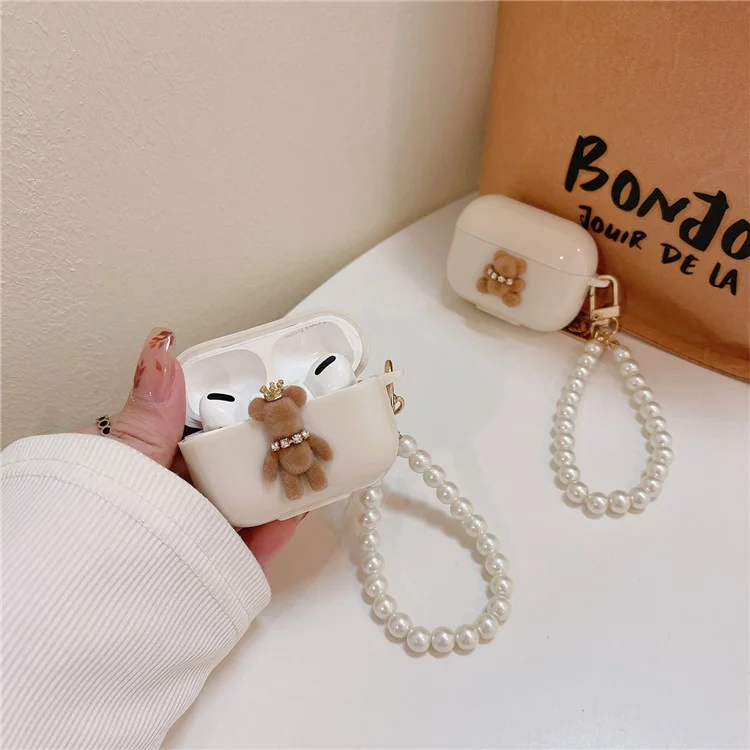Para AirPods Pro 2 / Capa TPU Pro Cute Bear Decor Bluetooth Earphone Case Protective Sleeve com Pulseira - Little Bear