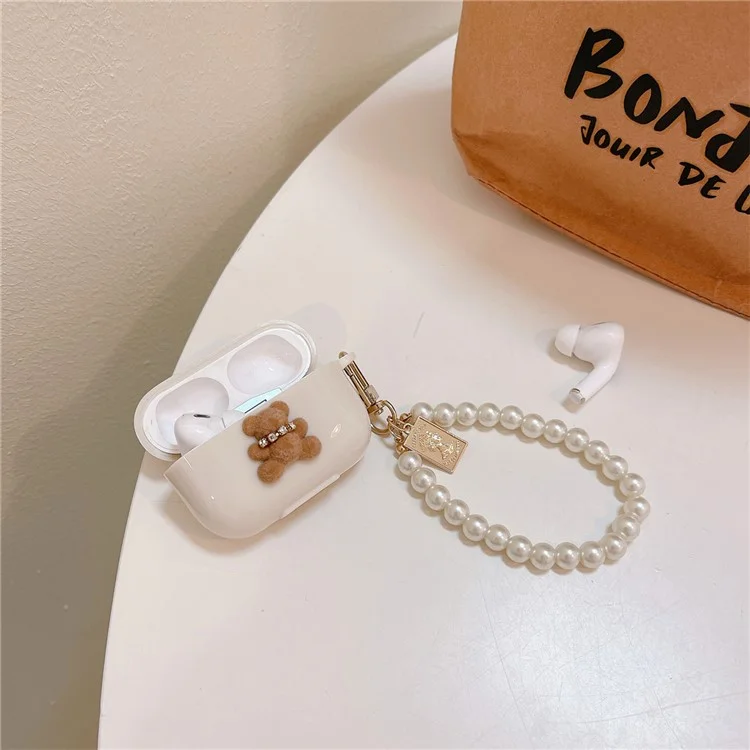 Para AirPods Pro 2 / Capa TPU Pro Cute Bear Decor Bluetooth Earphone Case Protective Sleeve com Pulseira - Little Bear