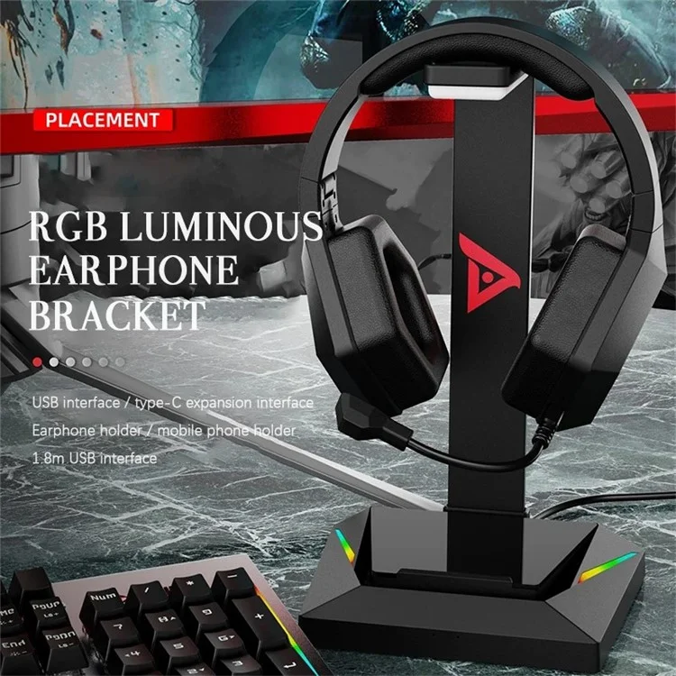 WE-100 RGB Light Bluetooth Earphone Holder Rack Gaming Headset Desk Stand