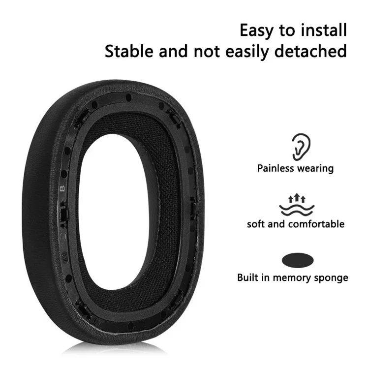 1 par de almohadillas para Bowers & Wilkins Px8 de cuero de proteína + Cojines de espuma de memoria - Negro